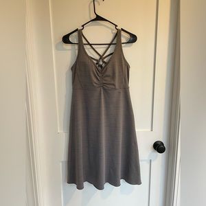 Prana Dreaming Gray Pink Striped Dress Sz Small With Built In Bra Removable Pads